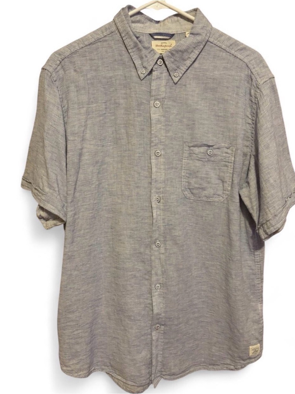 Original Weatherproof Linen Blend Button Up Shirt Men’s Large Short Sleeve